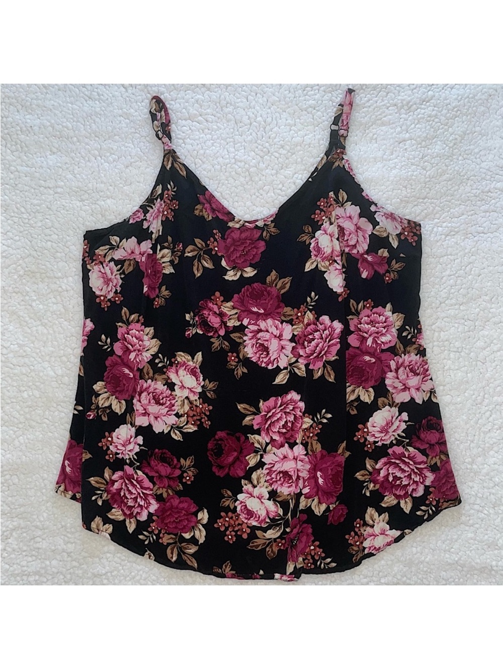 TORRID sleeveless adjustable strap cami tank top black pink flowy floral shirt 3